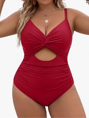 Red Twist Front Cutout One-Piece Swimsuit - Women